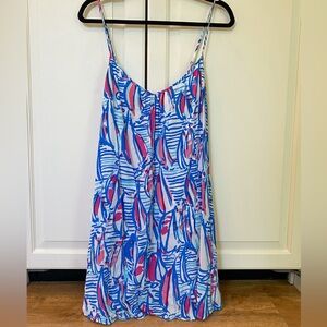 Lilly Pulitzer Daphne Red Right Return Sailboat Nautical Swing Dress Size Medium